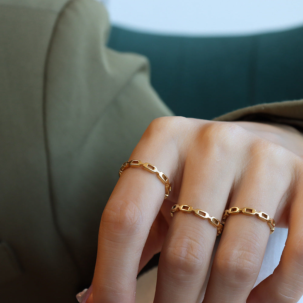 18k Gold French-Inspired Titanium Steel Hollow Index Finger Ring