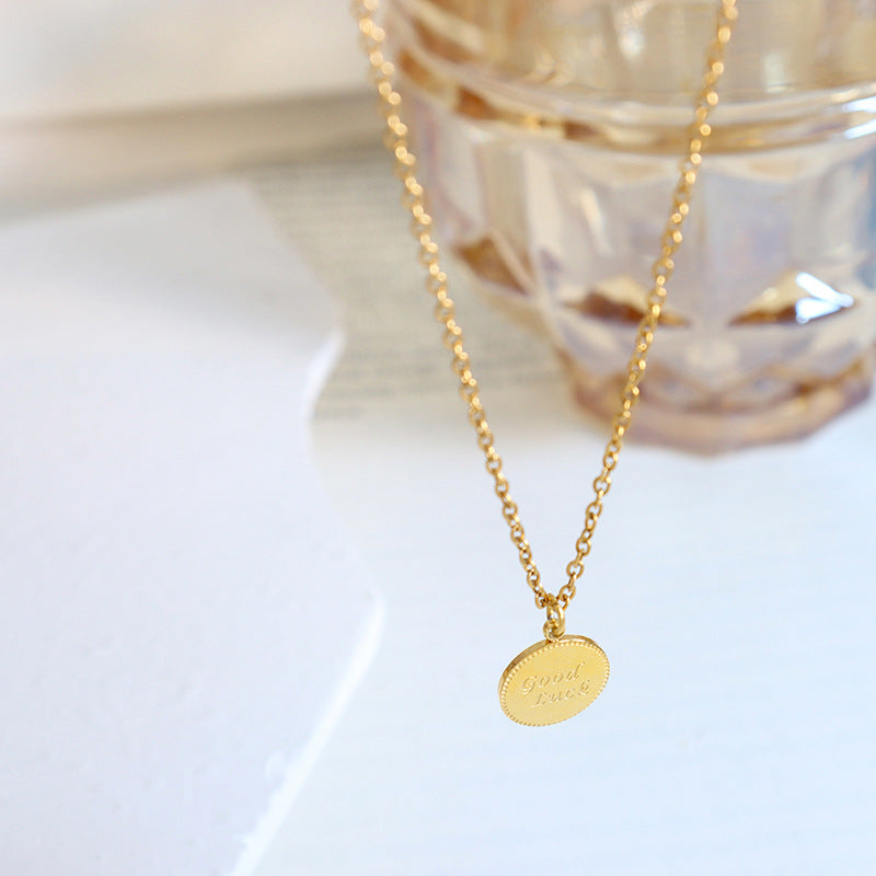 Lucky Love Gold Necklace with Wavy Round Good Luck Pendant