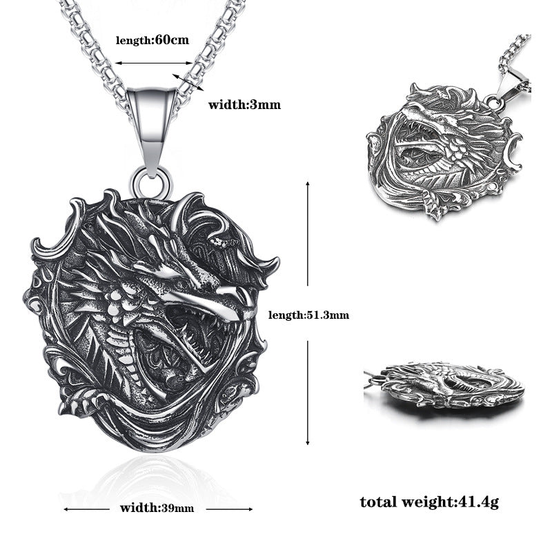 Steel Necklace Statement Dragon Pendant