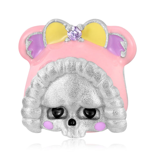 Halloween Bow Pink Hood Skull Head Silver Pendant