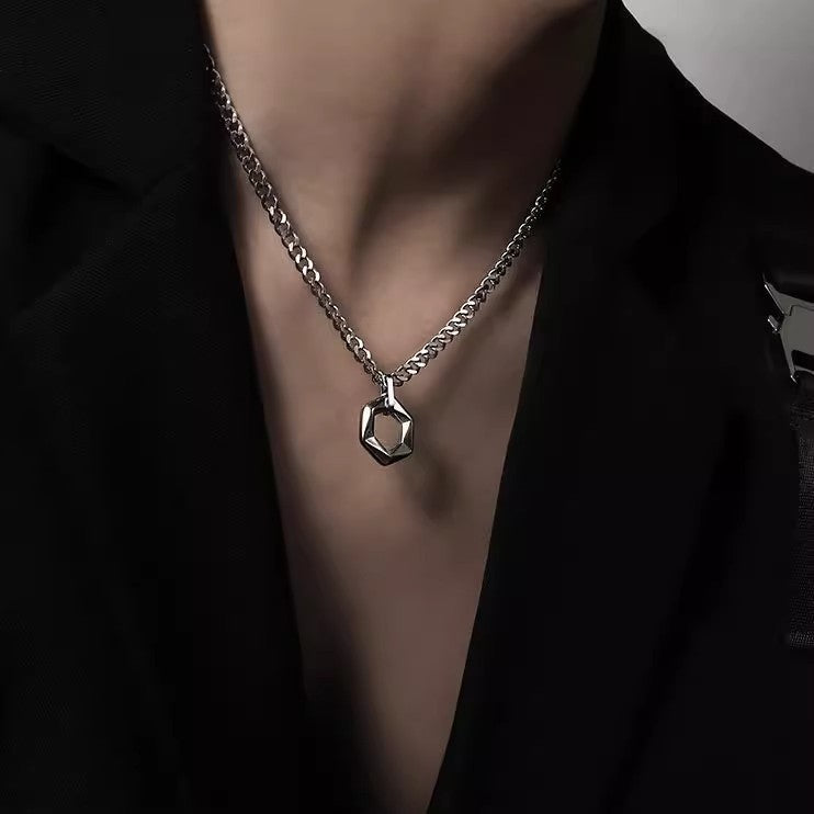 Planderful Titanium Cuban Chain Necklace Geometric Pendant