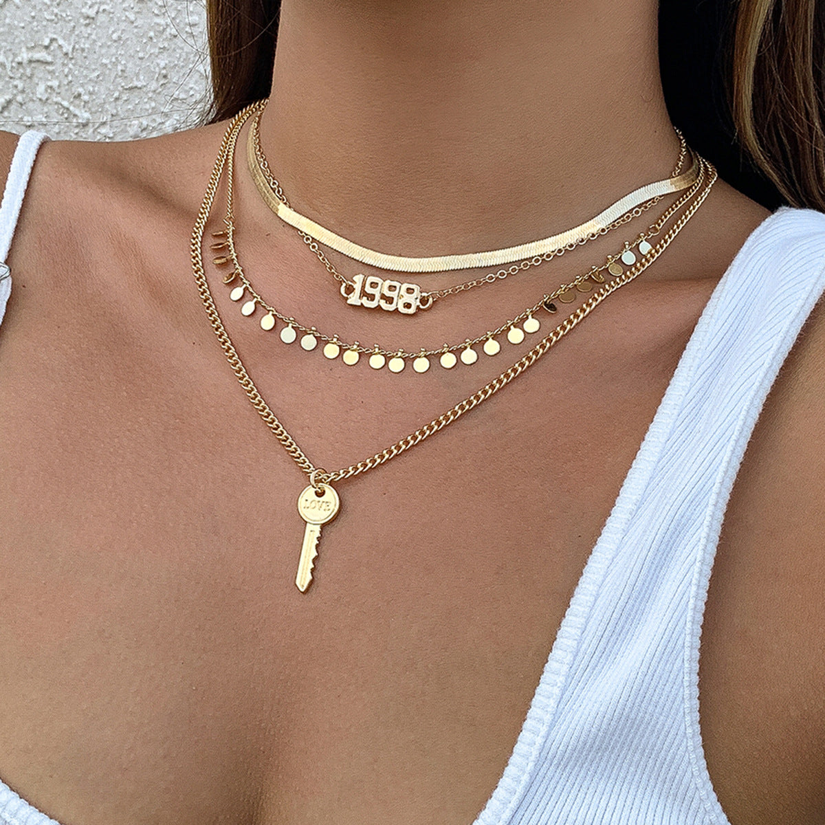 Planderful Vienna Verve Statement Necklace With Sequined Fringed Letter Key And Geometric Snake Bone Chain For Women