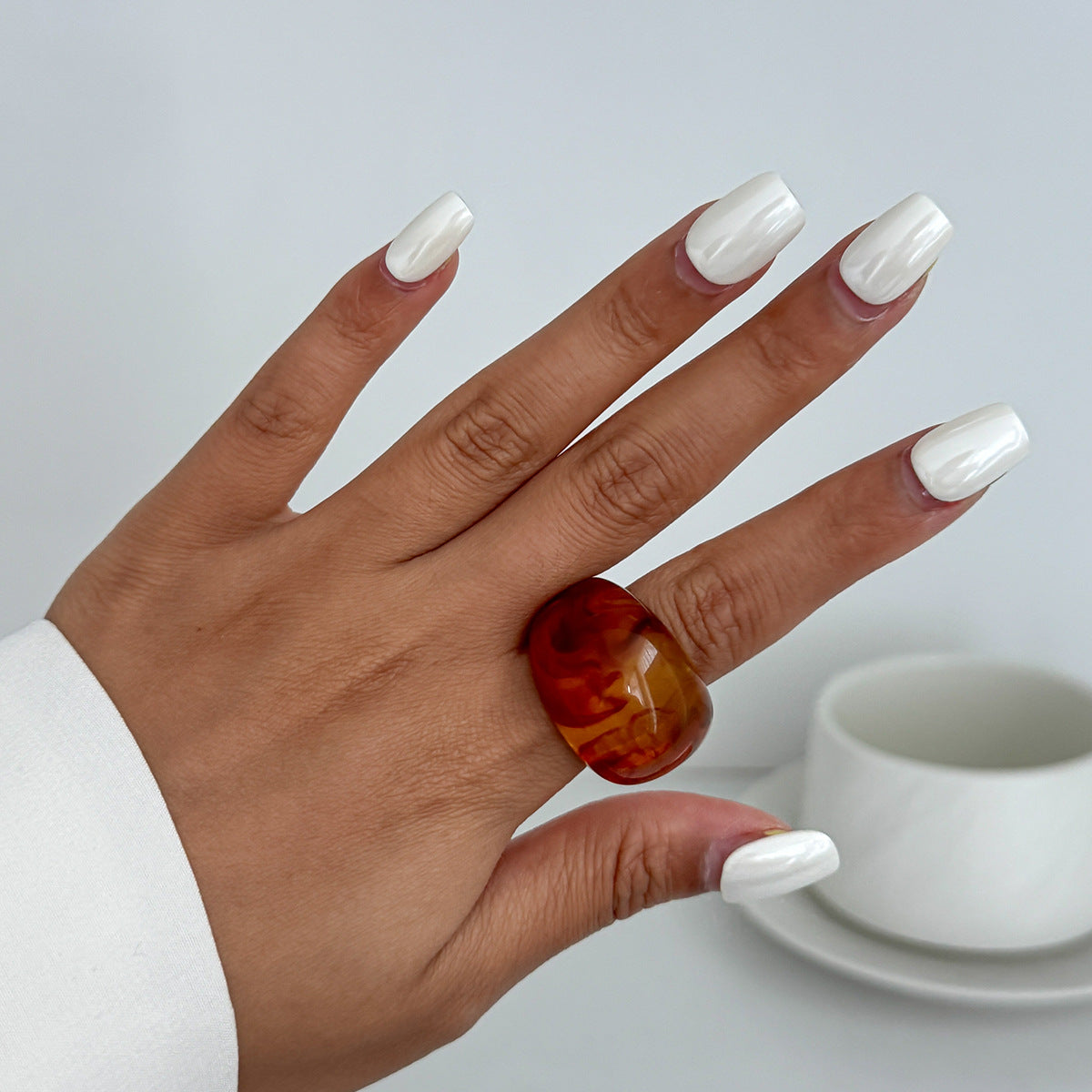 Planderful Vienna Verve Statement Ring Bread Shaped Wide Ring Maillard Color Hand Jewelry For Bold Fashion Lovers