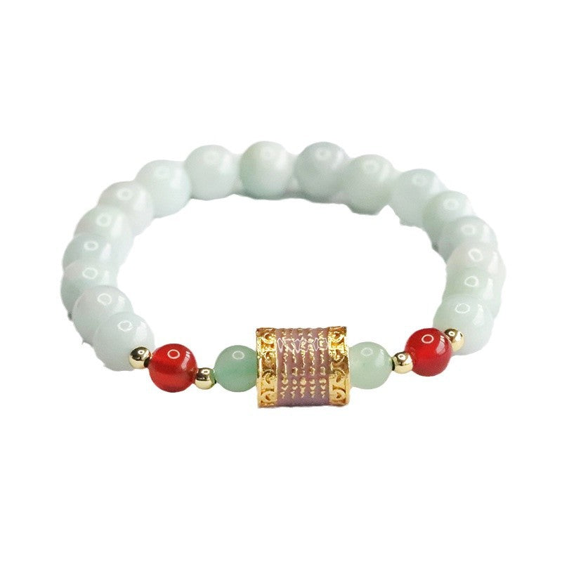 Jadeite Round Bead & Cylinder Bead Beaded Bracelet
