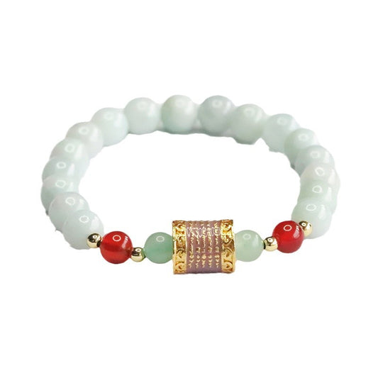 Jadeite Round Bead & Cylinder Bead Beaded Bracelet