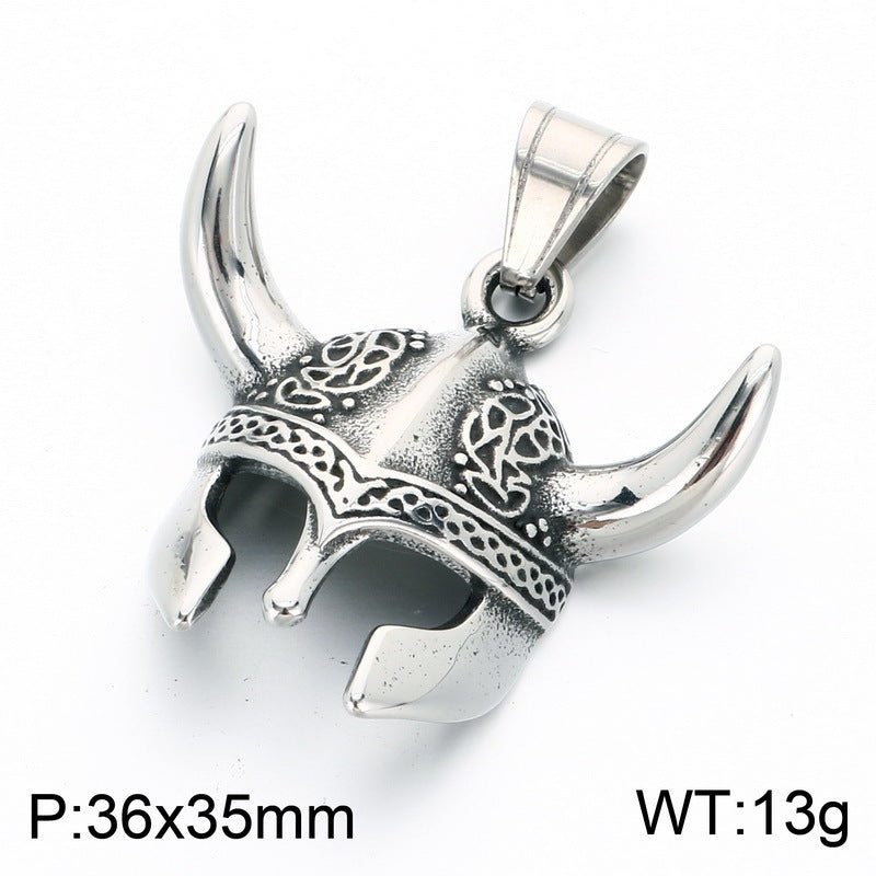Viking Horn Helmet Pendant Zircon Blue Eyed Skull Pirate Skull Pendant Stainless Steel Necklace