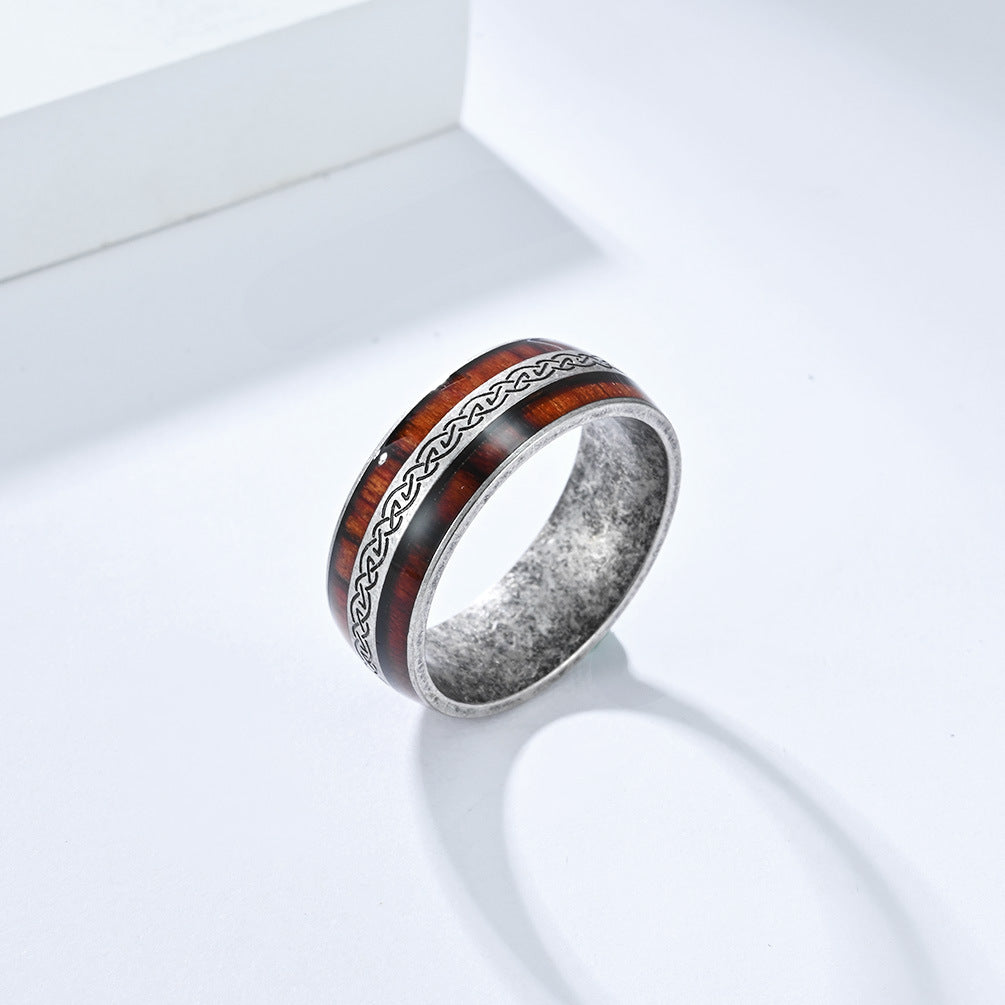 Planderful Celtic Knot Stainless Steel Ring For Men Nordic Inlay Engravable Wedding Band