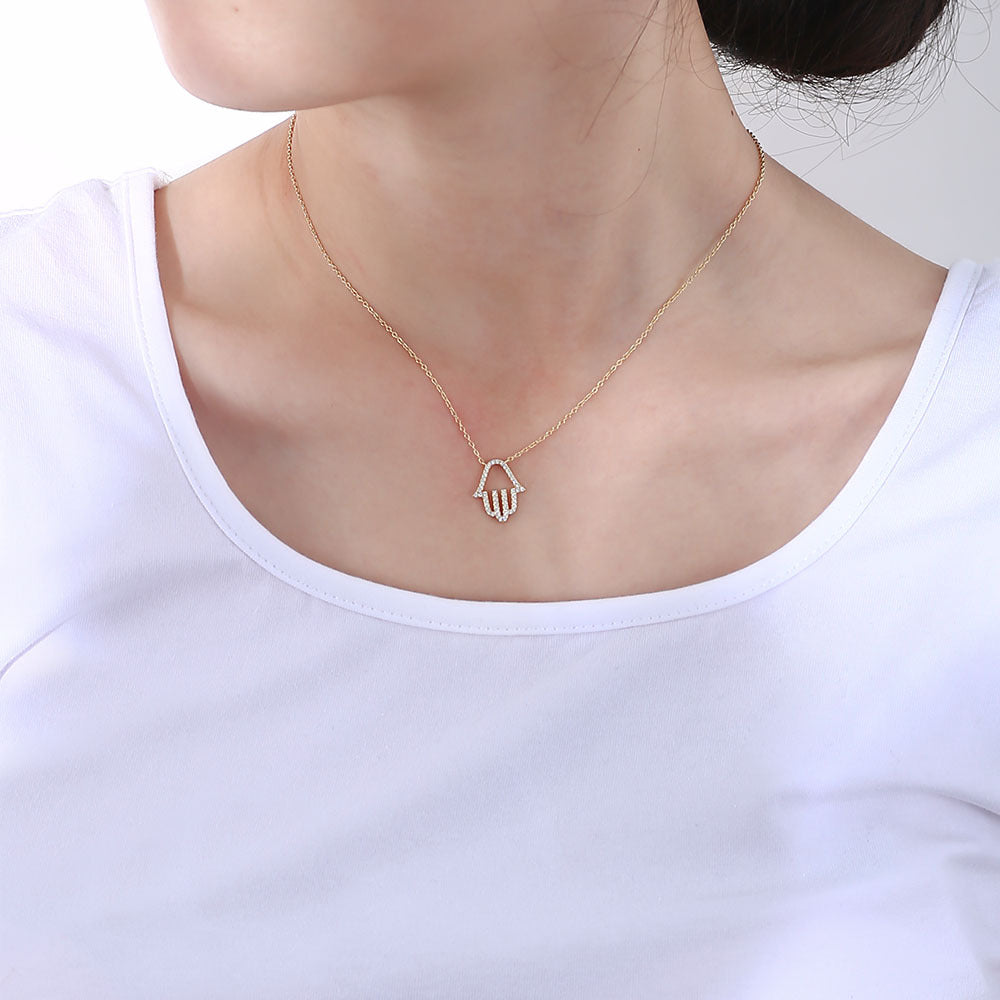 S925 Sterling Silver Micro-Inlaid Zircon Flash Hollow Palm Pendant Necklace Explosive Products