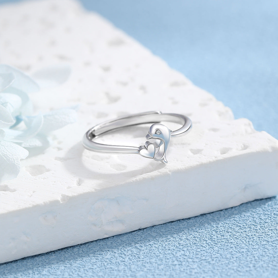 Planderful Dolphin Ring For Women Sterling Silver S925 Adjustable Elegant Minimalist Design