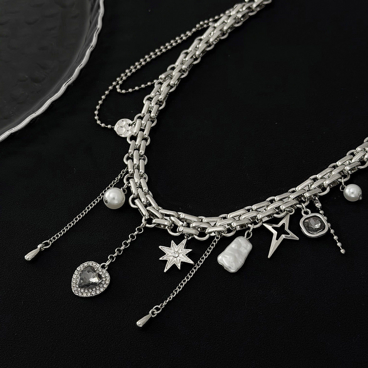 Y2K Heart, Star & Pearl Layered Choker