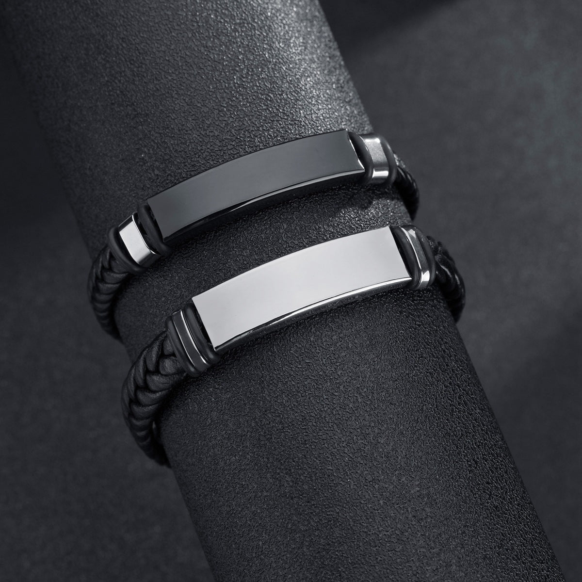 Planderful Leather Twist Stainless Steel Bracelet for Men