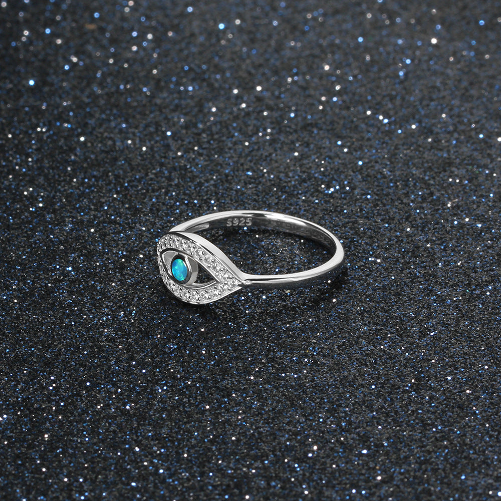 Planderful Jewelry Opal Ring In Sterling Silver Geometric Blue Eye Gods Eye Style