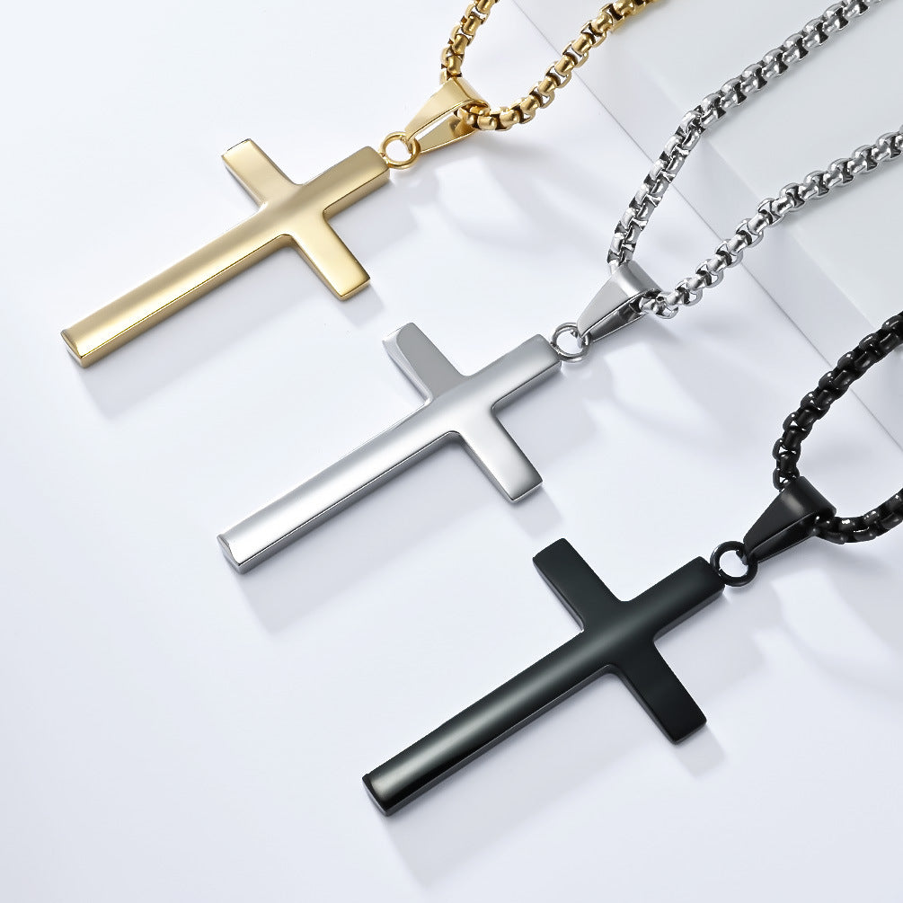 Planderful Titanium Steel Cross Necklace Bevel Geometric Pendant Bold Unisex Everyday Genie Collection