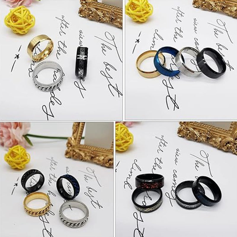 Decompression Ring Set Titanium Steel Twelve Piece Unisex Planderful Everyday Genie For Stress Relief And Protection