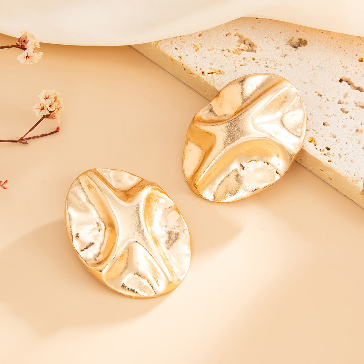 Planderful Vienna Verve Oval Stud Earrings Industrial Texture Three Dimensional Concave Convex For Women Professionals