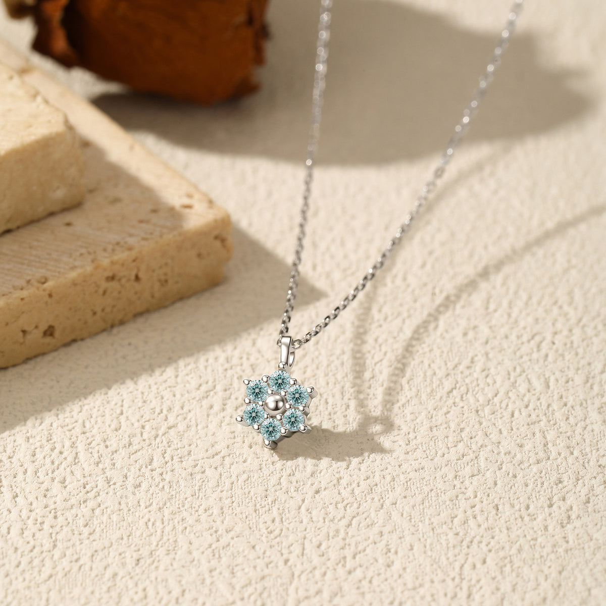 925 Sterling Silver Snowflake Turquoise Moissanite Necklace