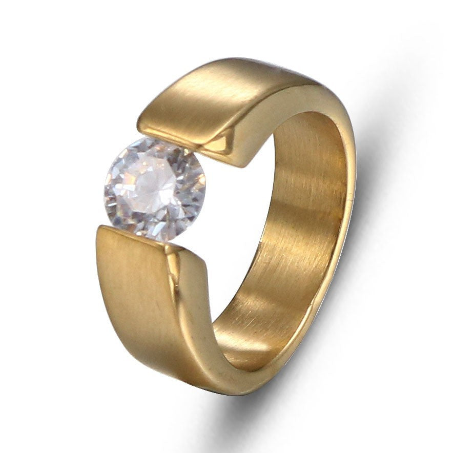 Stylish Men's Zircon-Studded Titanium Steel Ring - Minimalist Design in Stainless Steel