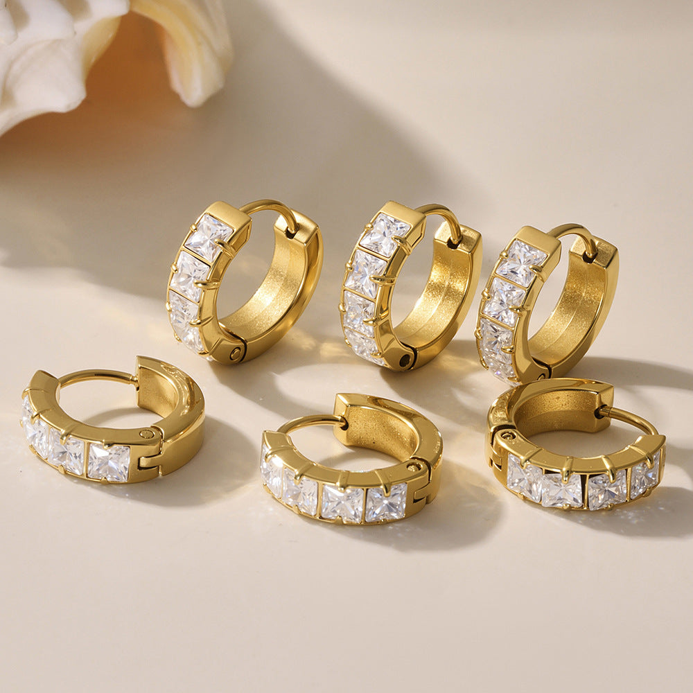 Planderful Zircon Circle Earrings Fashion Stainless Steel Women