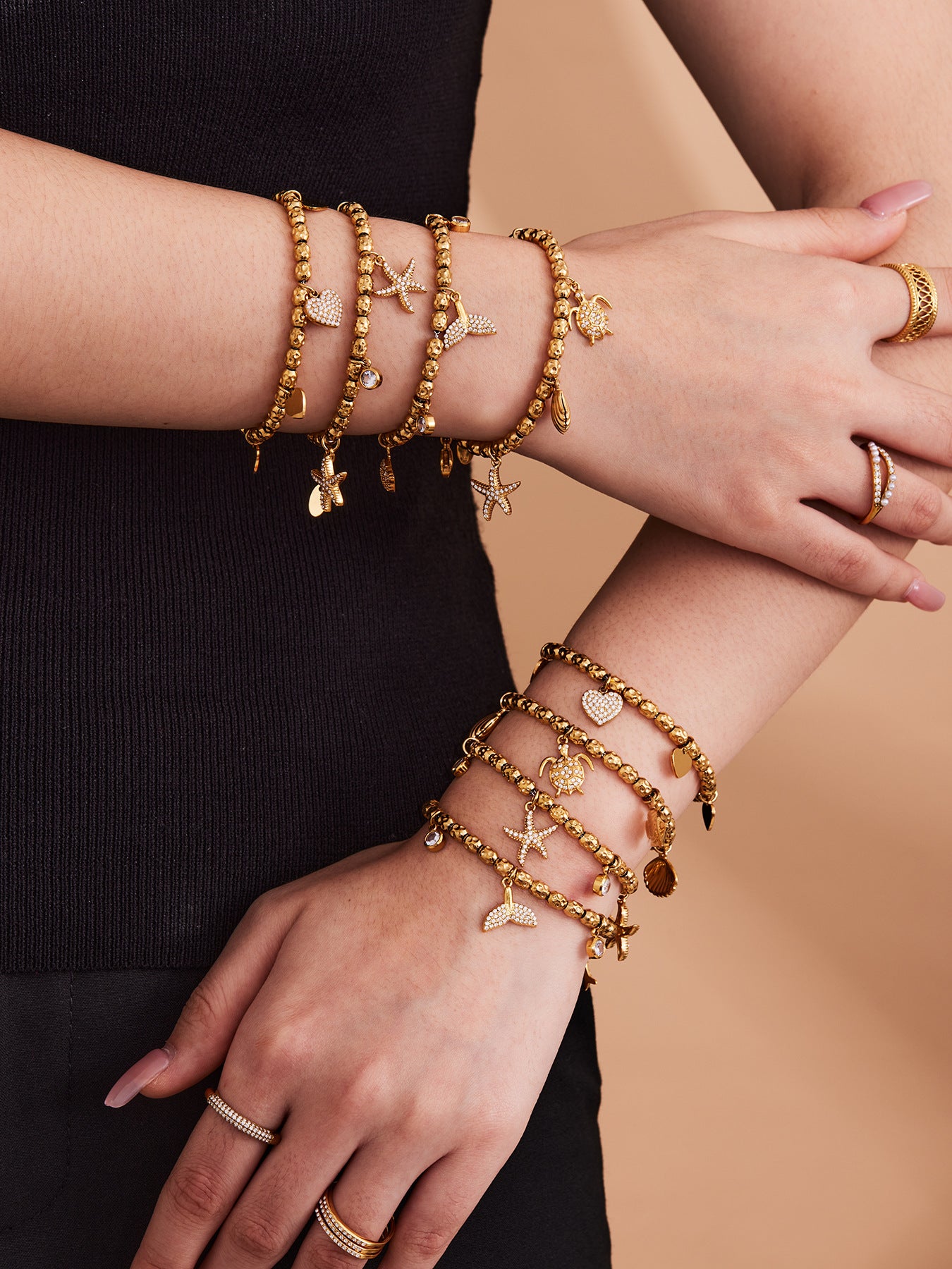 Planderful 18K Gold Plated Beaded Starfish Bracelet Beach