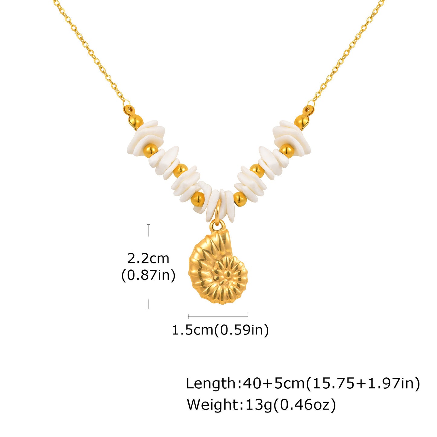 Stainless Steel Gold Summer Ocean Style White Shell Square Conch Necklace