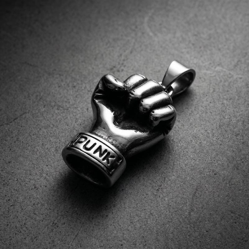 Rock Punk Pendant Three-Dimensional Fist Casting Stainless Steel Men's Pendant Necklace
