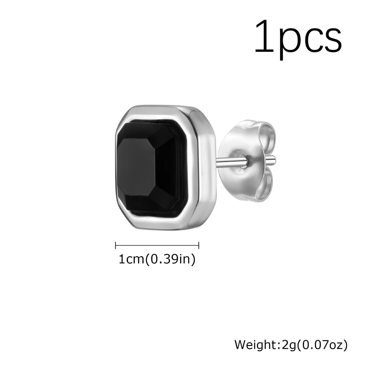 Black Stone Square Single Stud Earring