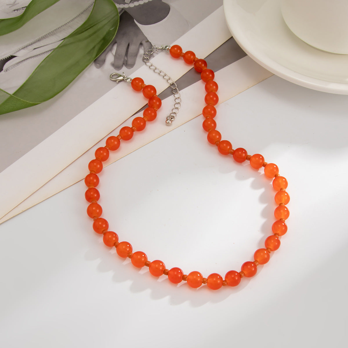 Ethnic Color Bead Collarbone Necklace