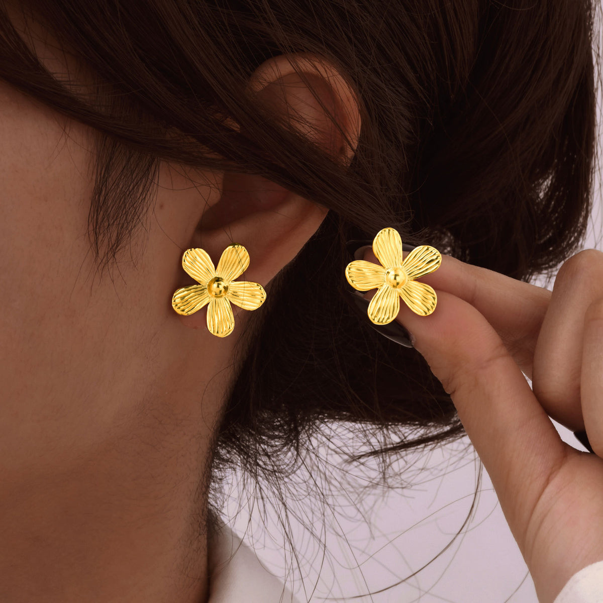 Stainless Steel Floral Earrings
