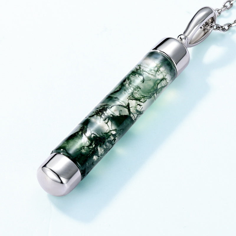 S925 Sterling Silver Moss Agate Pendant Necklace
