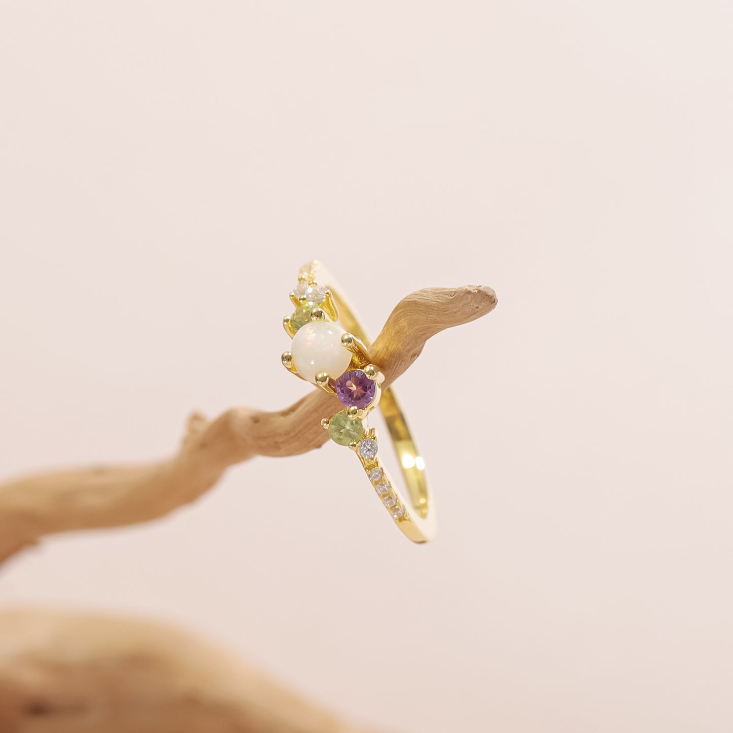 Colored Gemstone Ring TikTok Live Jewelry S925 Sterling Silver Inlaid Natural Opal Spring Summer Ins Wind Ring