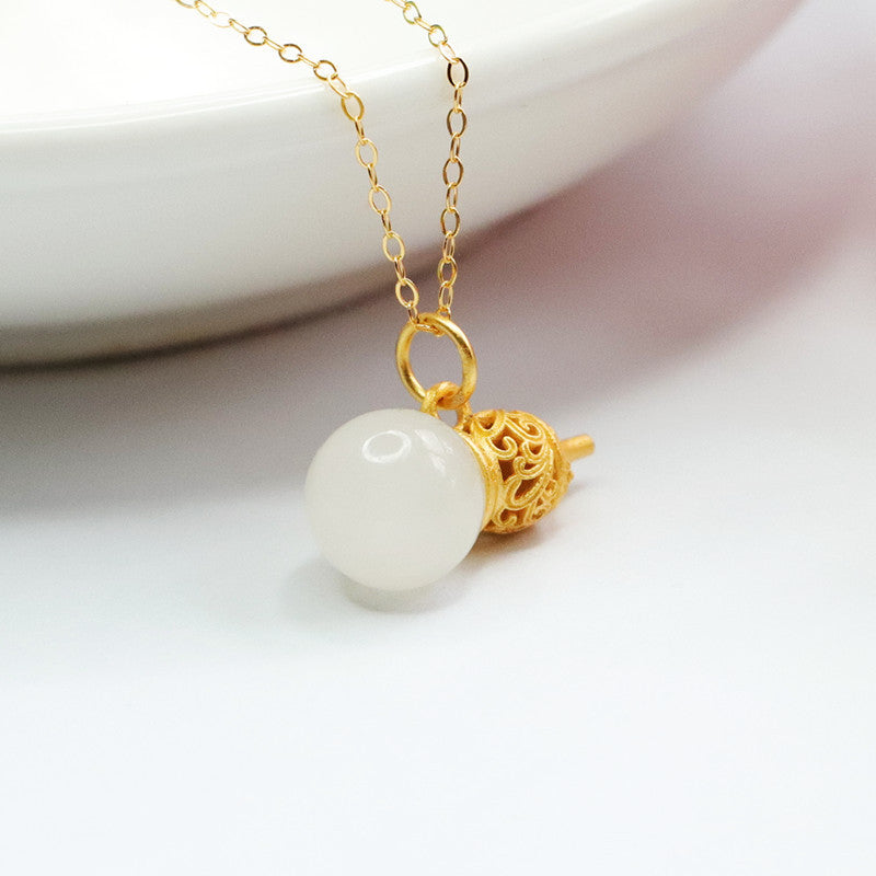 Sterling Silver White Jade Gourd Necklace