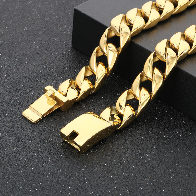 Planderful Cuban Chain Necklace 15mm Stainless Steel Men