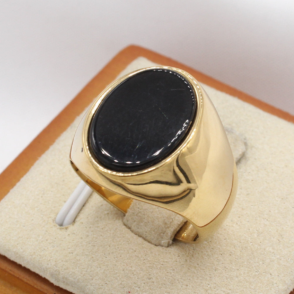 Planderful Titanium Steel Ring Oval Black Stone For Men Unisex Protection Statement
