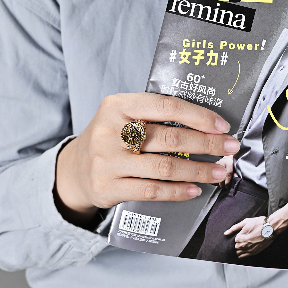 Planderful Titanium Steel Ring For Men Vintage Egyptian Triangle Eye Of God Domineering Style