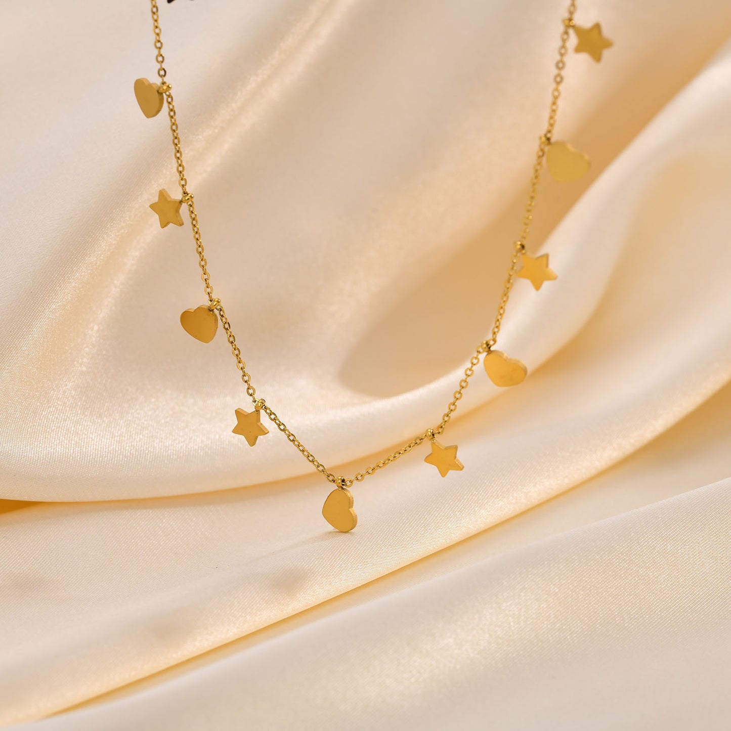 Stainless Steel Bead Chain Butterfly Star Zircon Necklace 18K Gold Wholesale