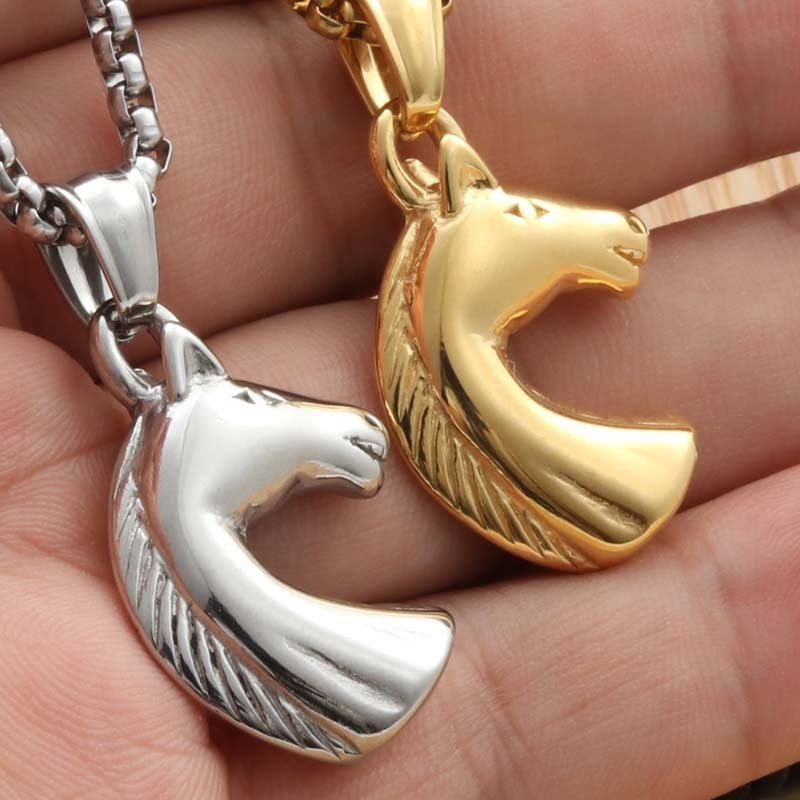 Personalized Punk Horse Necklace in Titanium Steel - Retro Trendy Pendant for Men by Planderful