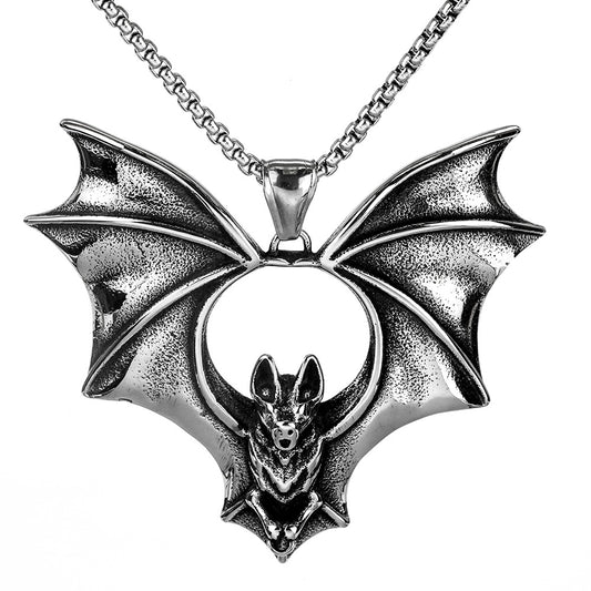 European And American Stainless Steel Vampire Bat Pendant Necklace Halloween Gift For Men