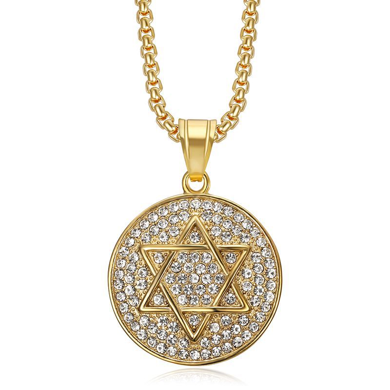 Planderful Stainless Steel Star of David Hexagram Pendant Necklace with Zircon Sparkle for Hip Hop Jewelry Fans
