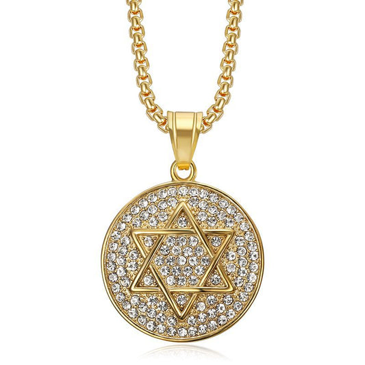 Planderful Stainless Steel Star of David Hexagram Pendant Necklace with Zircon Sparkle for Hip Hop Jewelry Fans