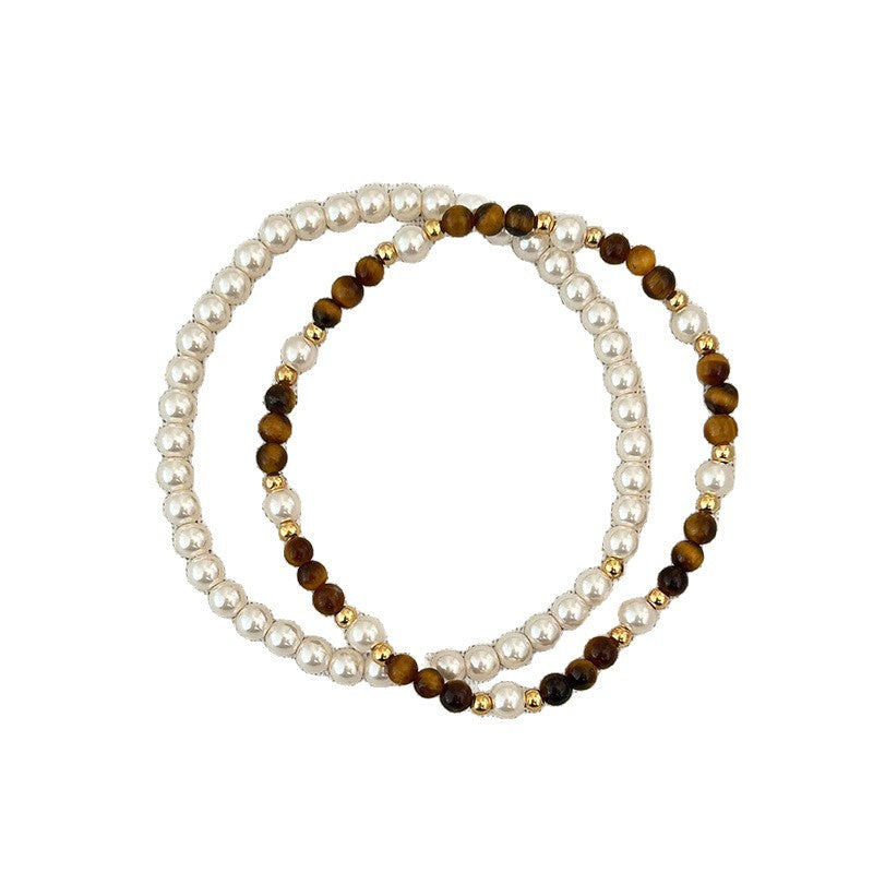 Tiger Eye & Pearl Layered Bracelet