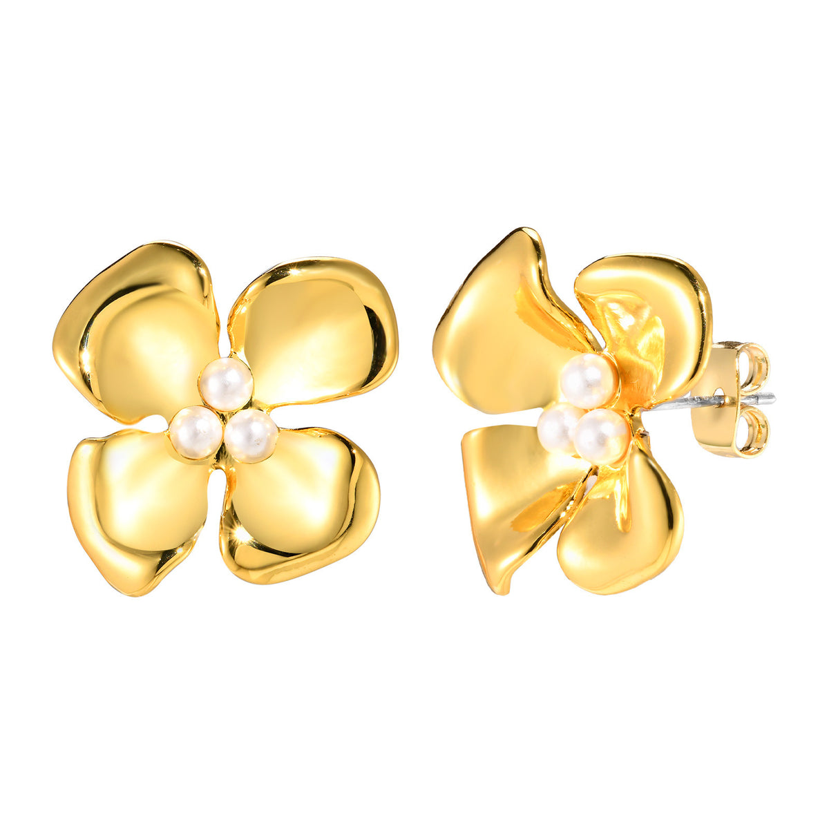Gold-Tone Pearl Flower Stud Earrings