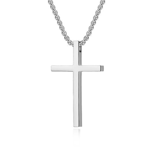 INS Genderless Simple Titanium Steel Cross Necklace Pendant