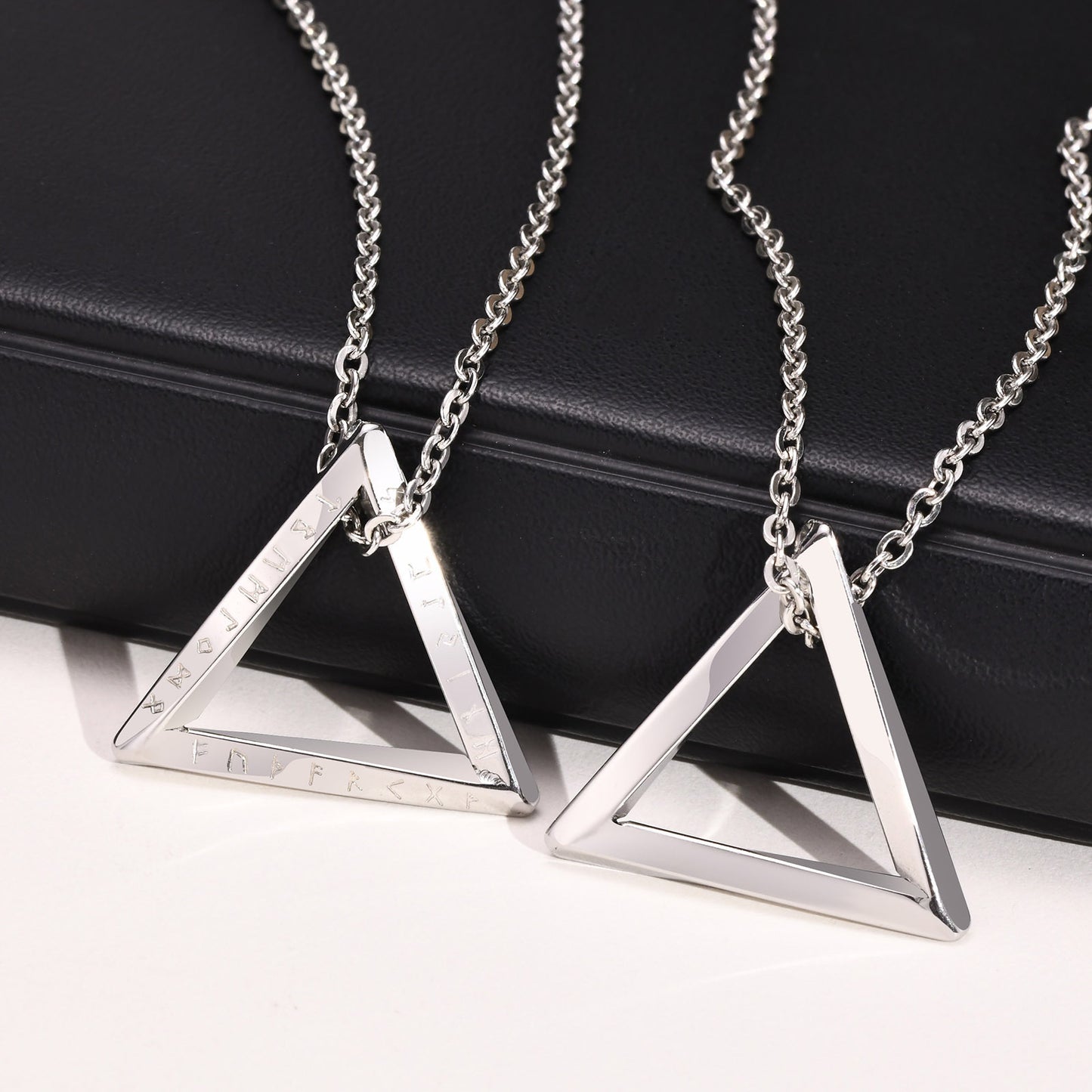 Men's Stainless Steel Pendant Necklace Viking Luhn Triangle Geometric Steel Black for Men