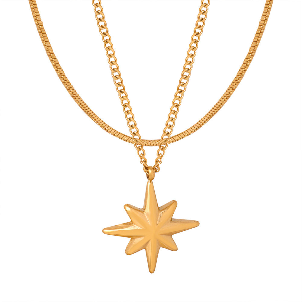 Golden Star Double-Layer Necklace - Stylish Titanium Steel Jewelry