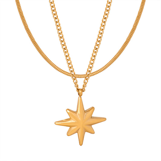 Golden Star Double-Layer Necklace - Stylish Titanium Steel Jewelry
