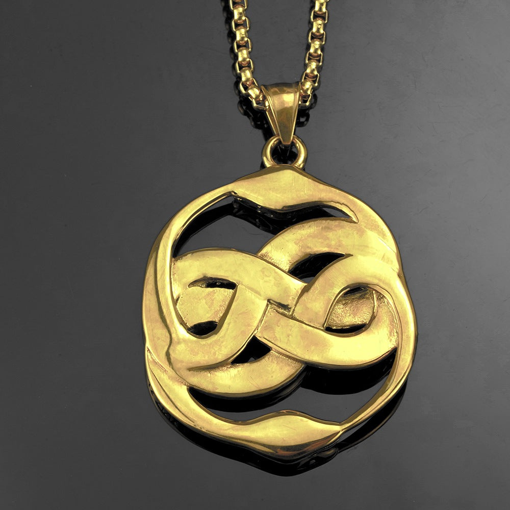 European And American Jewelry Wholesale Titanium Steel Men's Pendant Necklace Retro Double Snake Hip Hop Style