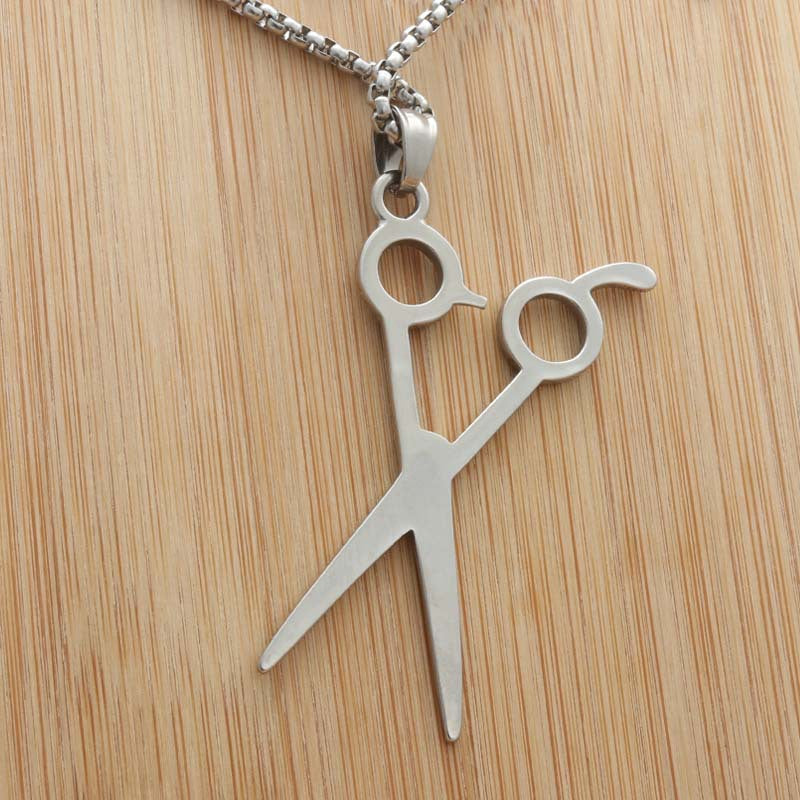 Titanium Steel Scissors Pendant Necklace for Men - Retro Punk Hairstylist Jewelry