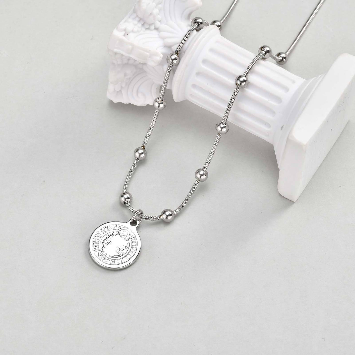 Stainless Steel Geometric Bead-Separated Snake Chain Necklace