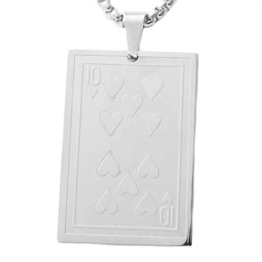 Personalized Retro Playing Card Pendant Necklace for Men – Trendy Titanium Steel Poker Jewelry with 10 Pendants