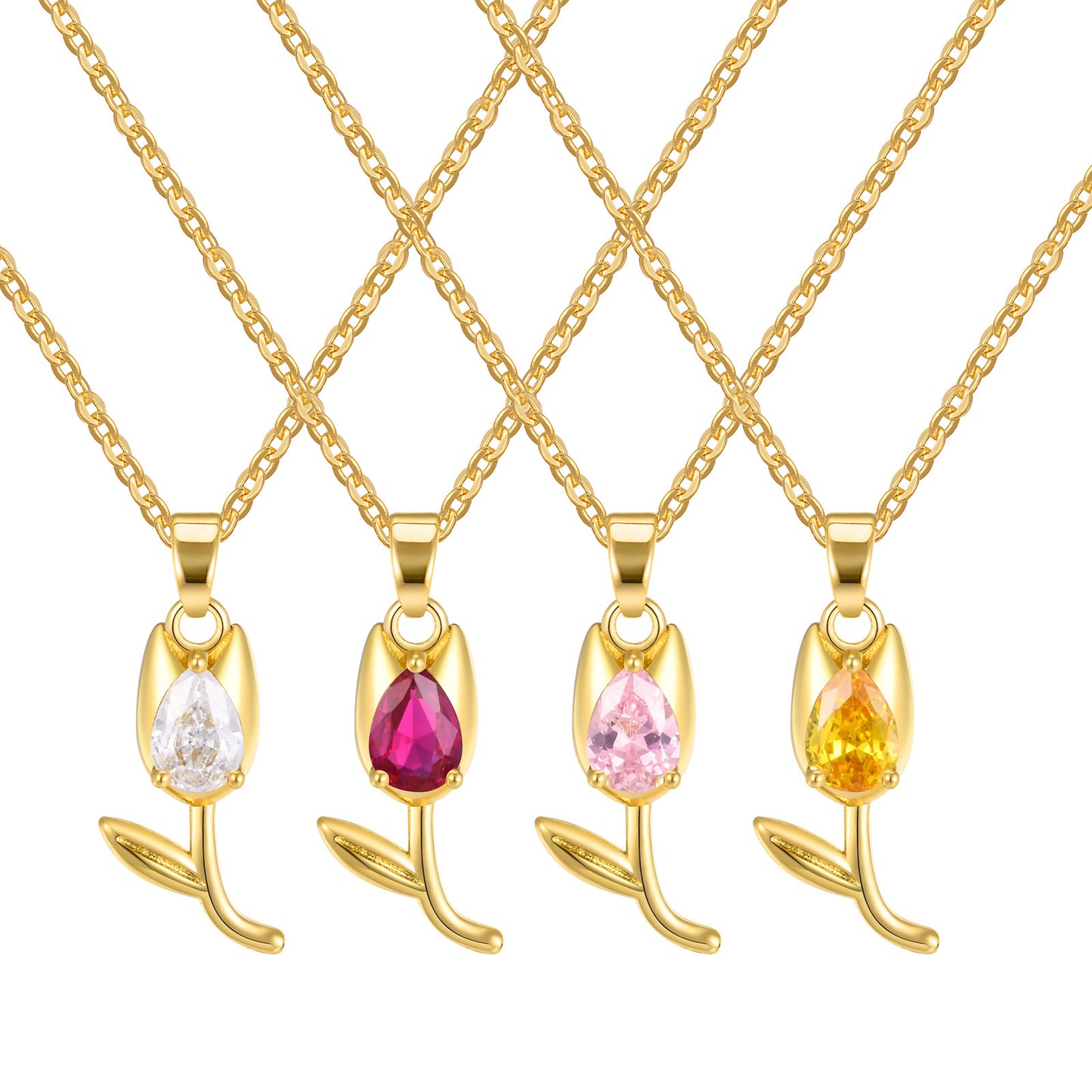 Red Water Drop Zircon Tulip Pendant Necklace for Ladies Copper